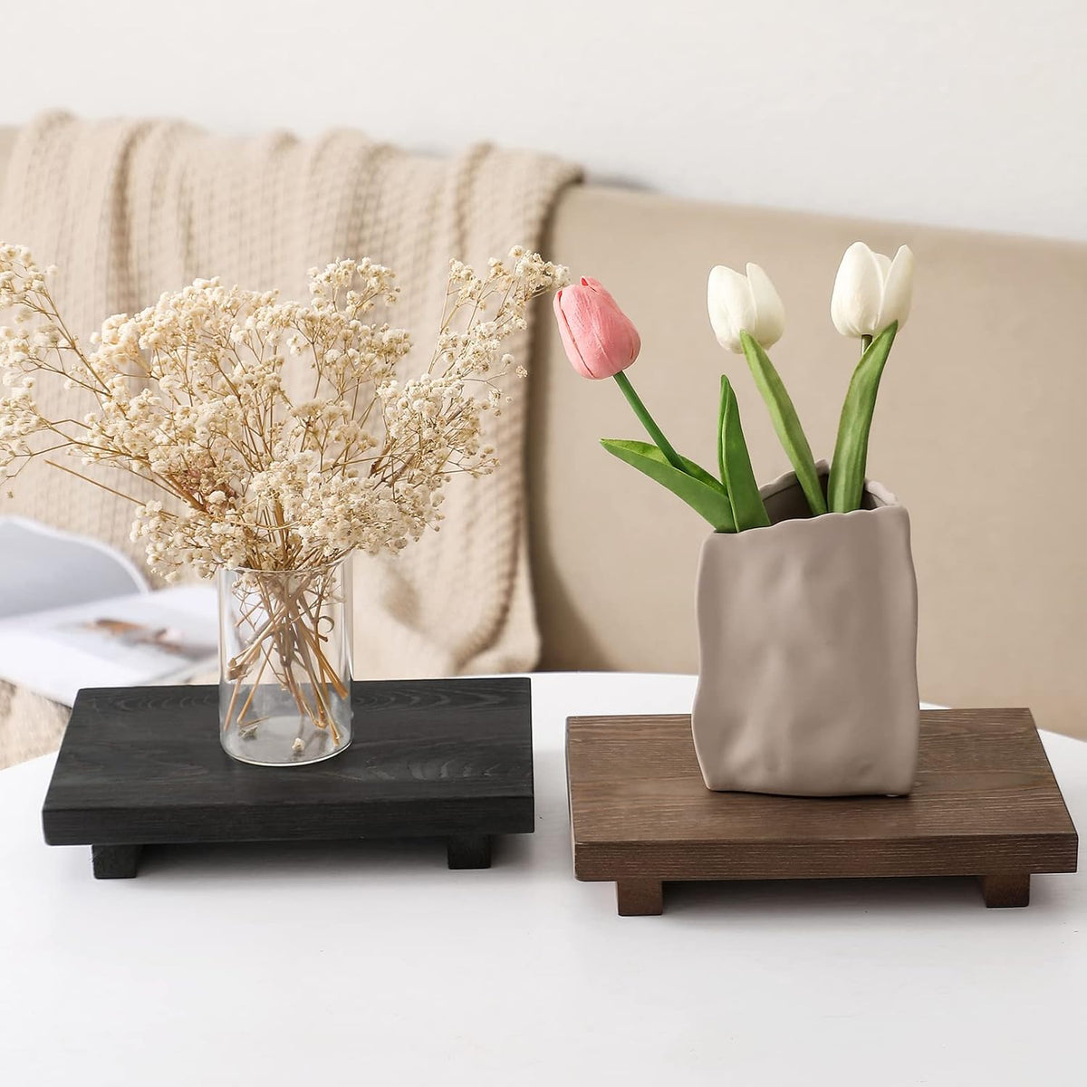 Bathroom Tray Wood Riser Kitchen Decor Soap Holder, 9" x 6" Walnut
