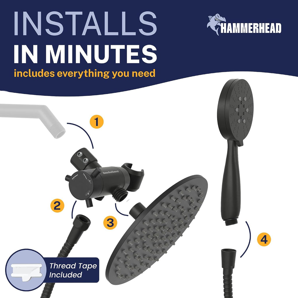 HammerHead Metal Dual Shower Head Combo With Handheld and Rainfall