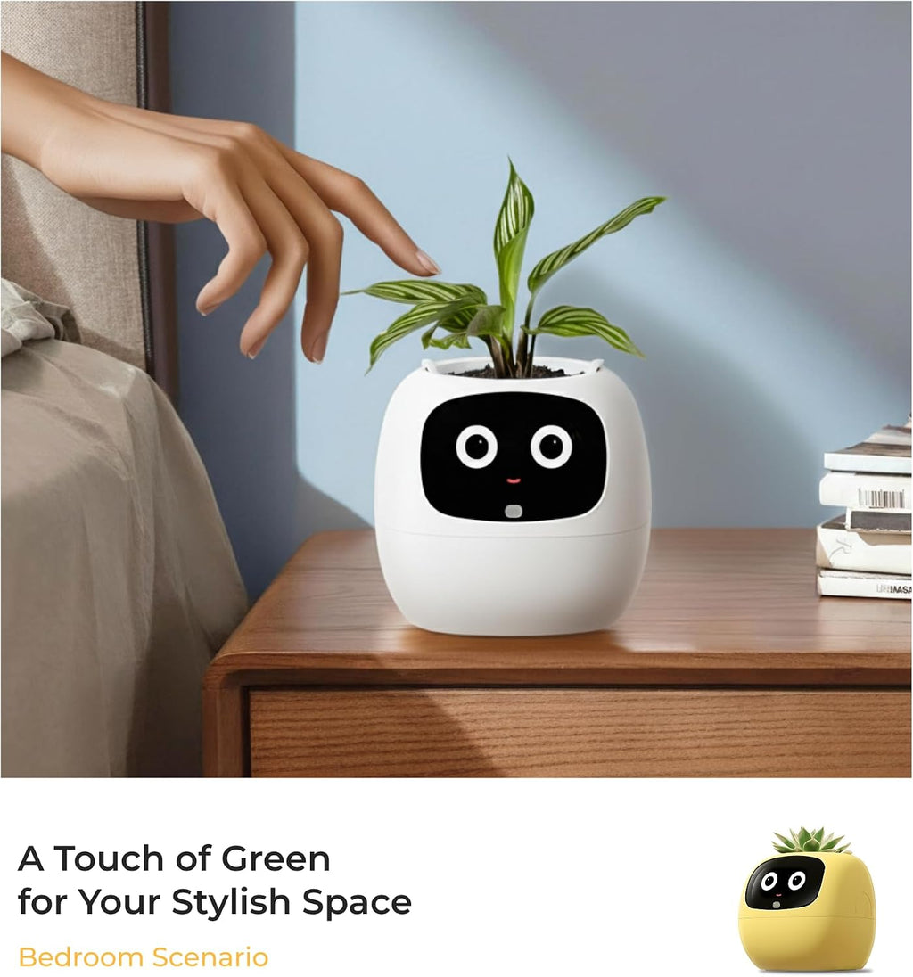 Ivy AI Smart Planter Intelligent Flower Pot for Home Decoration Plants Companion Neat Desk Setup Gift Pet Planter Robot Guidance on Plant Care with Emojis (Cream)