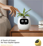 Ivy AI Smart Planter Intelligent Flower Pot for Home Decoration Plants Companion Neat Desk Setup Gift Pet Planter Robot Guidance on Plant Care with Emojis (Cream)