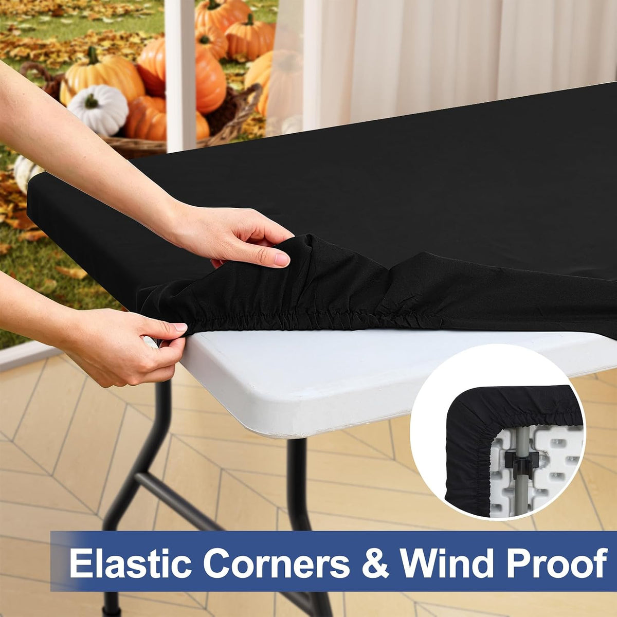 homing Rectangle Table Cloth Cover 8 Foot Black Elastic Fitted Tablecloth