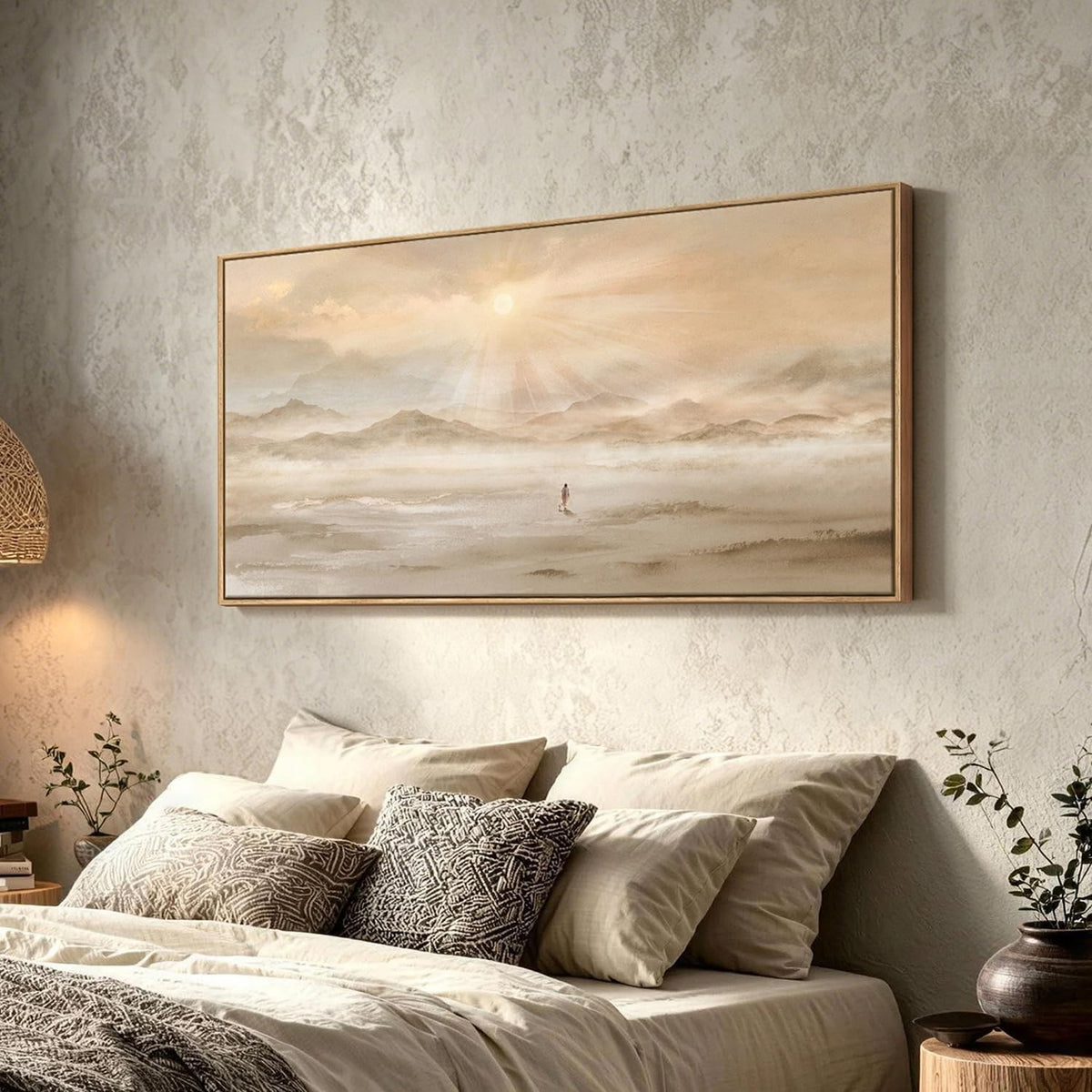 Extra Large Framed Christian Wall Art, Jesus Leaves the 99 Sheep, 28x57 In