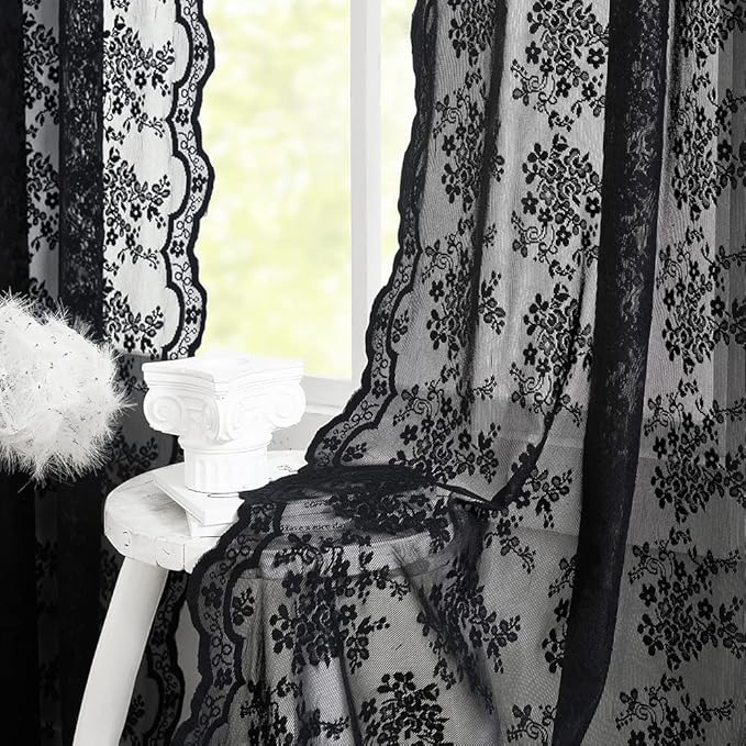 YJ YANJUN Vintage Lace Curtains 54 inch Length Victorian Floral Pattern Goth by YJYANJUN