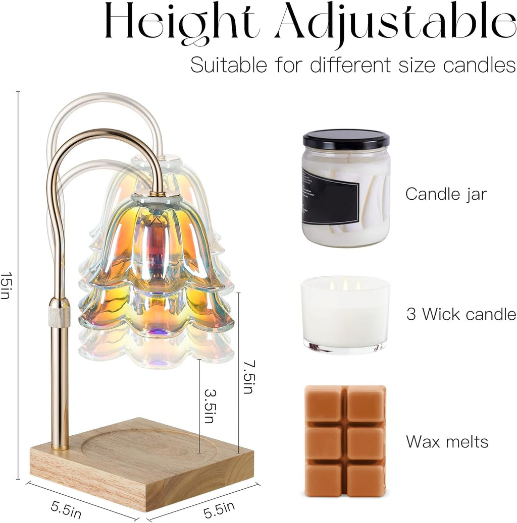Candeldo Candle Warmer Lamp with Timer, Iridescent Floral Glass Shade