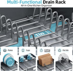 TOOLF Extendable Dish Drying Rack for Small Kitchen Counter, Gray