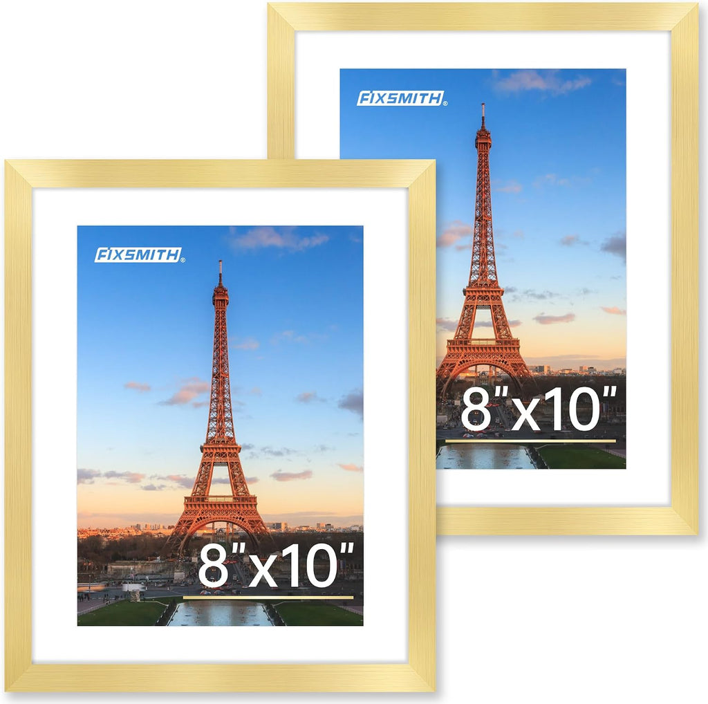 FIXSMITH 8x10 Picture Frame Bulk-6 Pack, Gold Picture Frames Collage Wall Decor, Wall & Tabletop Picture Frames, Photo Frame with HD Plexiglass, Display Pictures 5x7 with Mat or 8x10 Without Mat