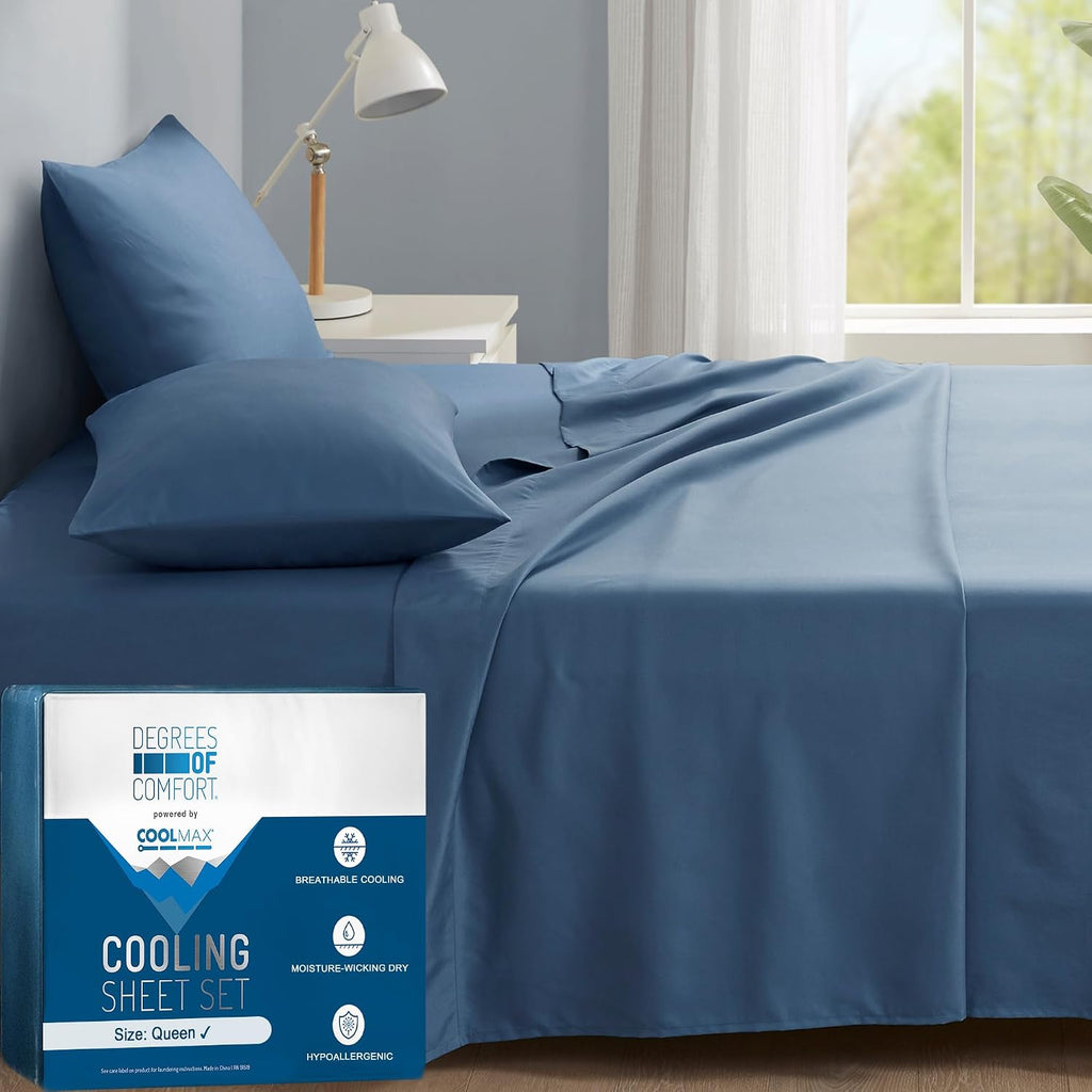 Coolmax® Cooling Sheets for Hot Sleepers, Queen Size, Teal Blue