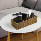 Waterproof Wicker Bathroom Basket with 3 Compartments, Light Brown