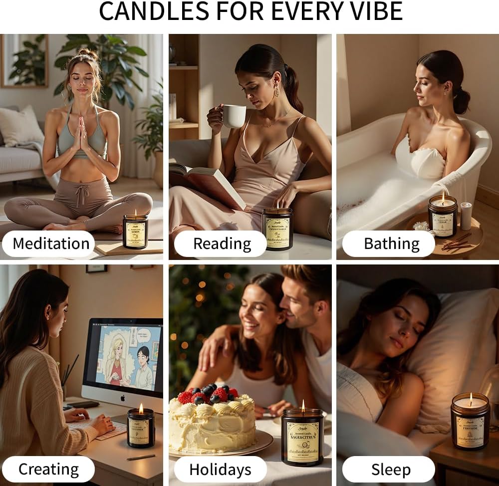 4 Pack Scented Candles, Lemon, Lavender, Sage Citrus, Fireside