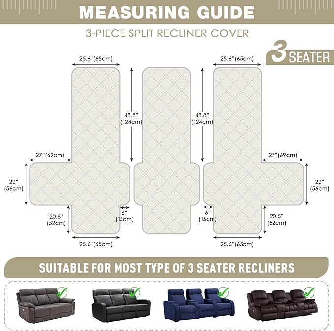 TAOCOCO 100% Waterproof Recliner Sofa Cover, Non Slip Split Couch Covers - Image 4