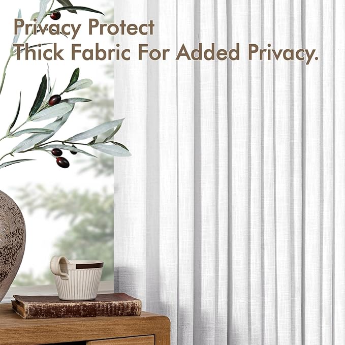 MIULEE Pinch Pleated White Thick Linen Curtains 102 Inches Long 2 Panels - Image 7