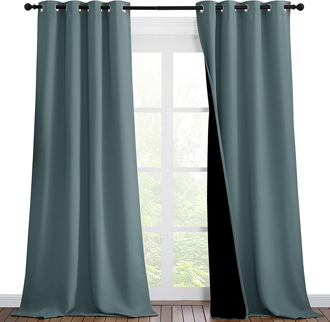 NICETOWN Greyish Blue Blackout Curtains 90 inches Long, Full Light Blocking by NICETOWN