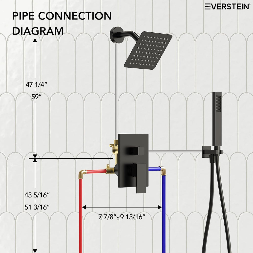6" Wall Mount Shower System with Handheld Spray, Matte Black