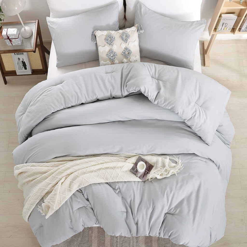 weigelia Light Grey Comforter Set Full, All Season Lightweight Bedding Set