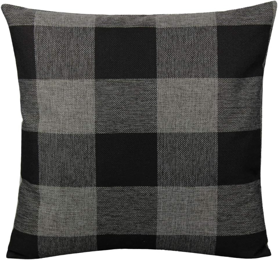VAKADO Black and Grey Farmhouse Rustic Buffalo Plaid Decorative Throw Pillow Covers Retro Check Home Decor Cushion Cases for Couch Bed Sofa 18x18 Set of 2, Black and Gray