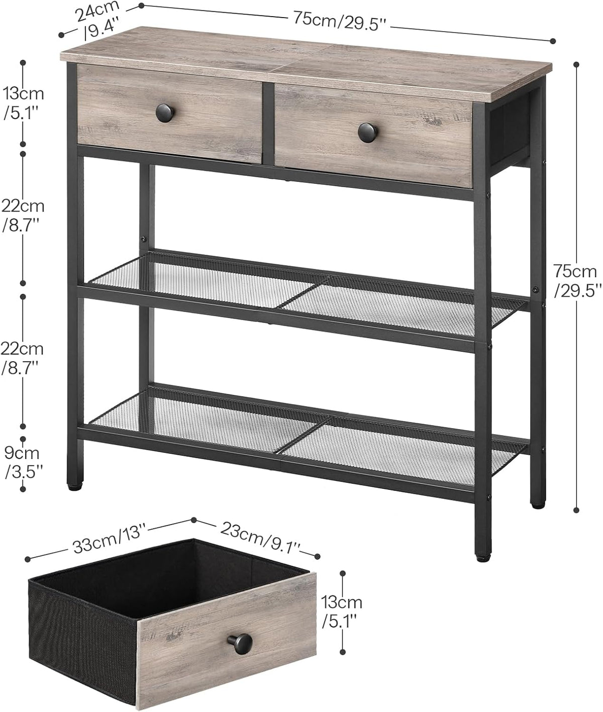 HOOBRO 29.5" Narrow Console Table with 2 Fabric Drawers, Small Sofa Table