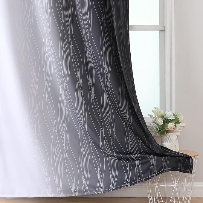Estelar Textiler Black and Greyish White Ombre Short Blackout Kitchen Curtains - Image 6