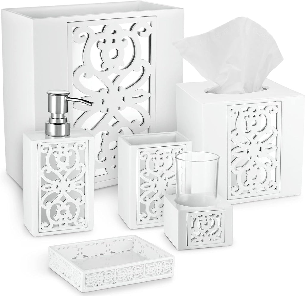 Creative Scents Mirror Janette White 6 Piece Bathroom Accessories Set