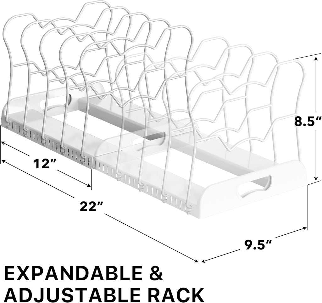 Simple Houseware Expandable Pan Rack 10 Adjustable Compartments, White