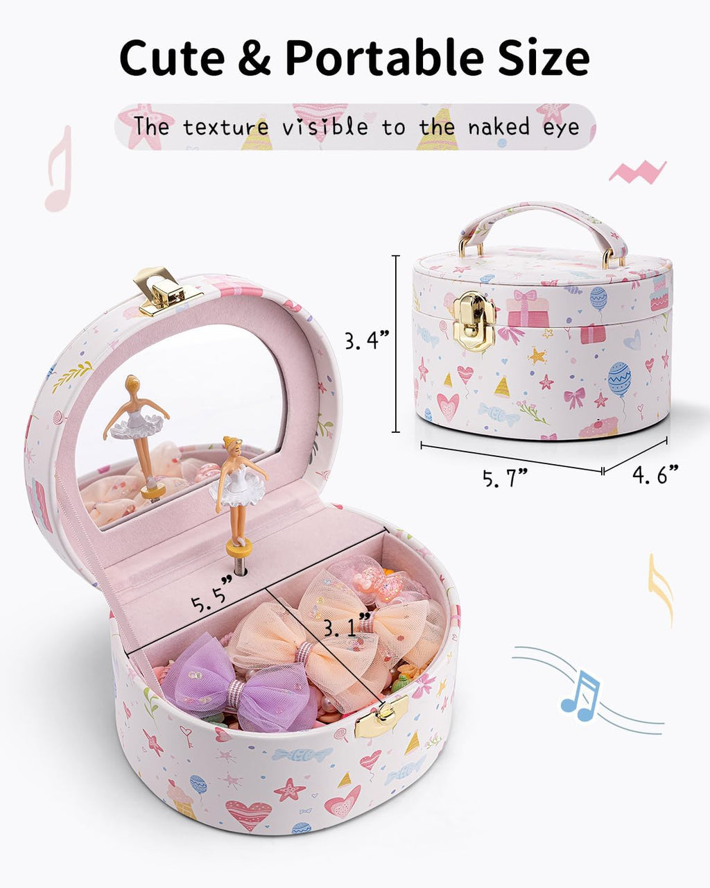 VLANDO Musical Jewelry Box for Girls, Arc Design with Spinning Ballerina