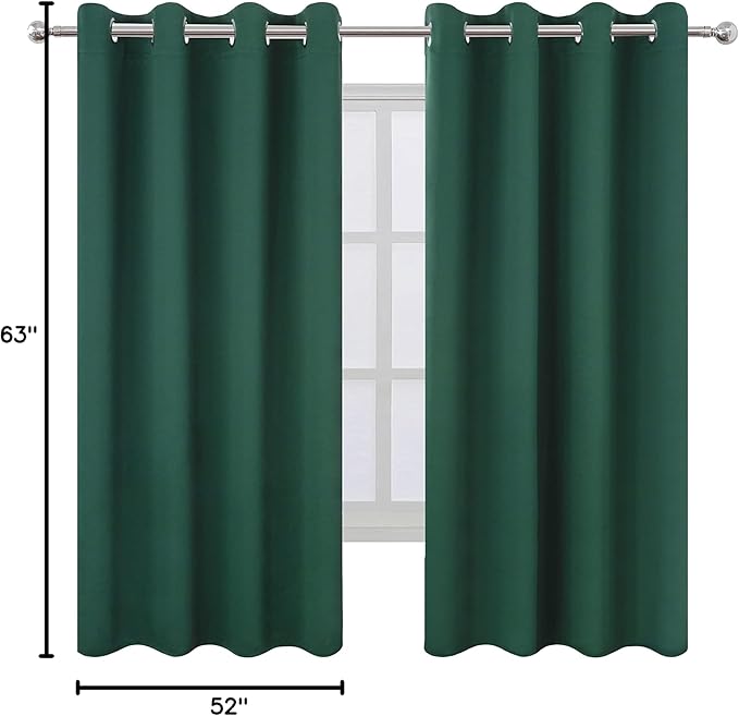 LEMOMO Dark Green Bedroom Blackout Curtains/52 x 63 Inch Long/Set of 2 Curtain - Image 10
