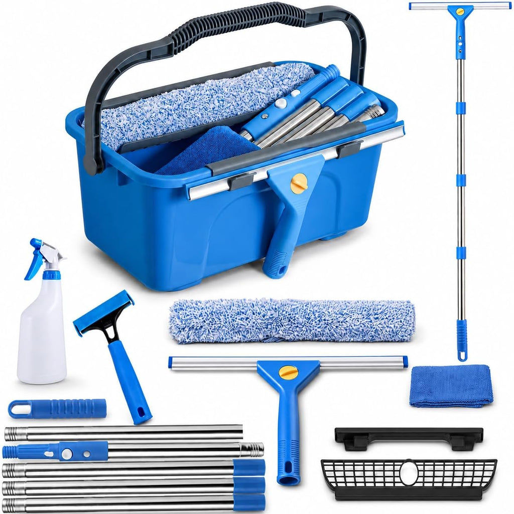 Window Cleaning Kit with 3 Gal Bucket,14''Squeegee and 15''Scrubber