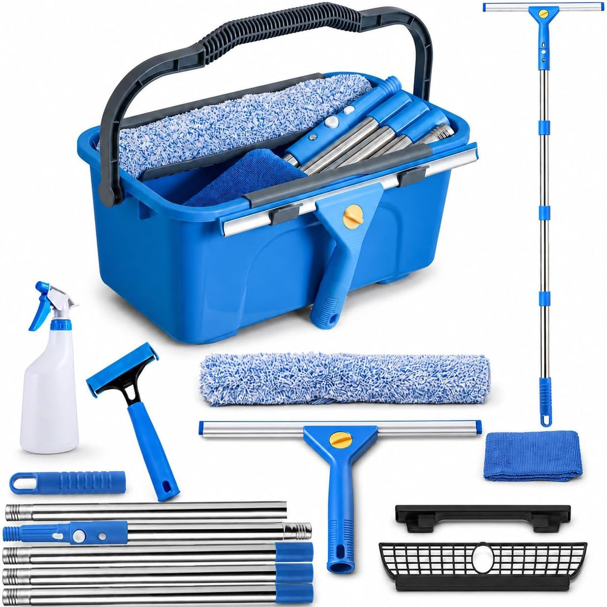 Window Cleaning Kit with 3 Gal Bucket,14''Squeegee and 15''Scrubber