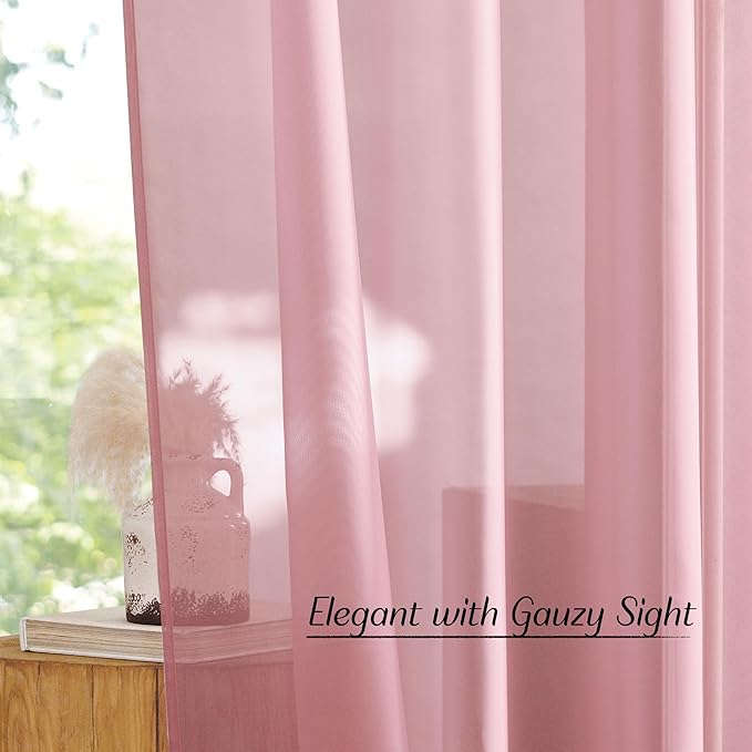 NICETOWN Pink Sheer Curtains for Living Room, Grommet Lightweight Gauzy - Image 6