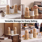 Coffee Station Organizer with Straw & Stirrer Storage Caddy for Cups Lids - Cup Mouth Dia 3.9", Disposable Paper Cup Holder Coffee and Tea Station Organizer for Coffee Bar, Office, Home Kitchen, White