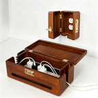 Solid Wood Cable Management Box with Combination Lock, Power Strip Cover to Help Limit Child Access, Large Cord Hider for Desks, TV Stands & Home Offices