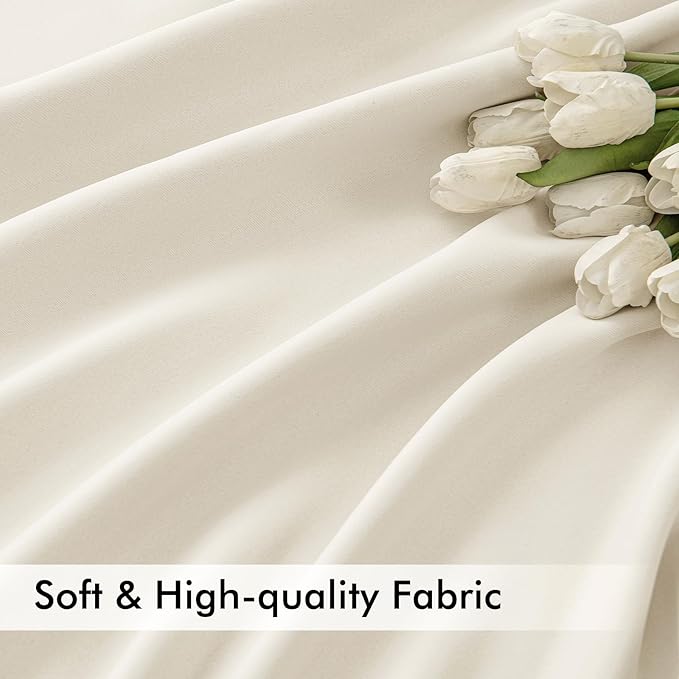 MIULEE Beige White Back Tab Blackout Curtains 120 Inch Long 2 Panels Set - Image 6