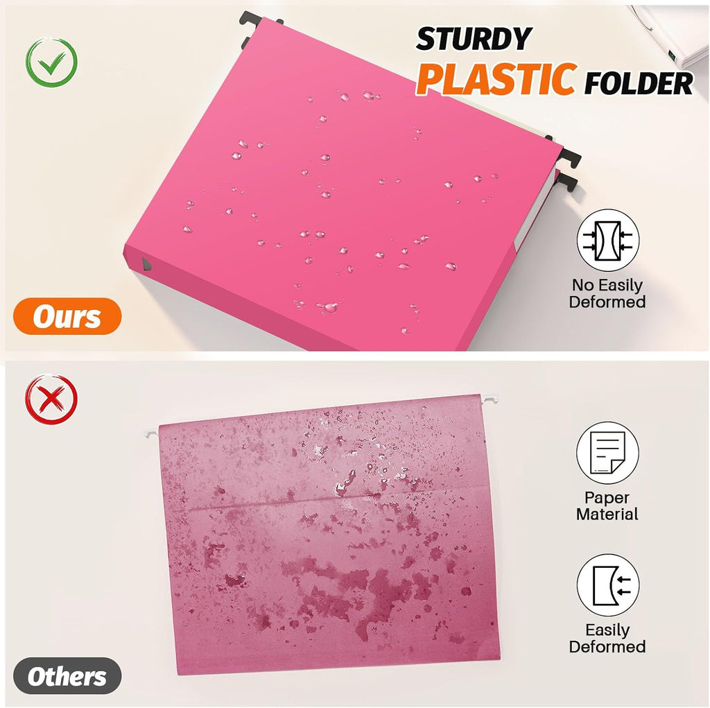 Extra Capacity Plastic Hanging File Folders,12 Pack,Letter, 6 Colors