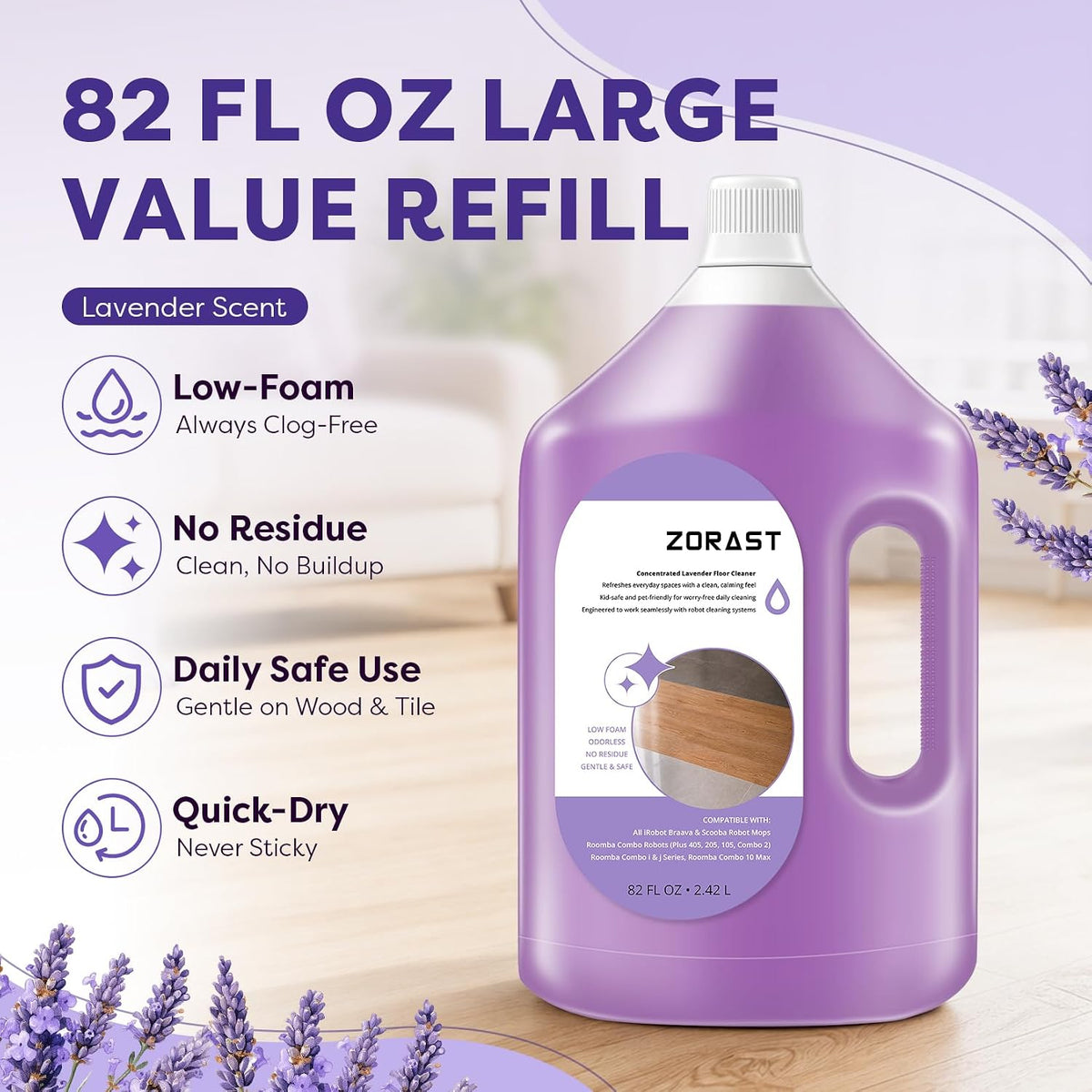 82 FL OZ Lavender Floor Cleaning Solution Compatible with iRobot Roomba