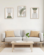 Boho Sage Green Framed Wall Art, Abstract Canvas Prints