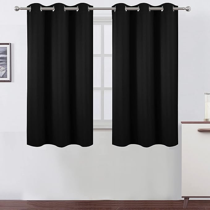 LEMOMO Black Blackout Curtains/38 x 54 Inch/Set of Two Panels Grommet Living by Lemomo