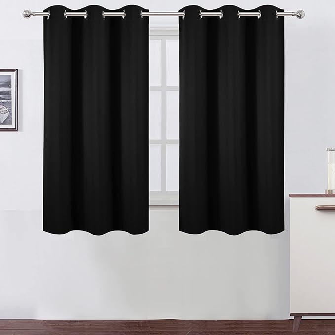 LEMOMO Black Blackout Curtains 42 x 54 Inch Length Set of 2 Panels Grommet by Lemomo
