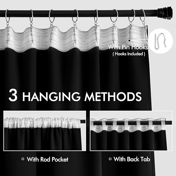 MIULEE 2 Panels Back Tab Blackout Curtains 96 Inch Long - Image 3