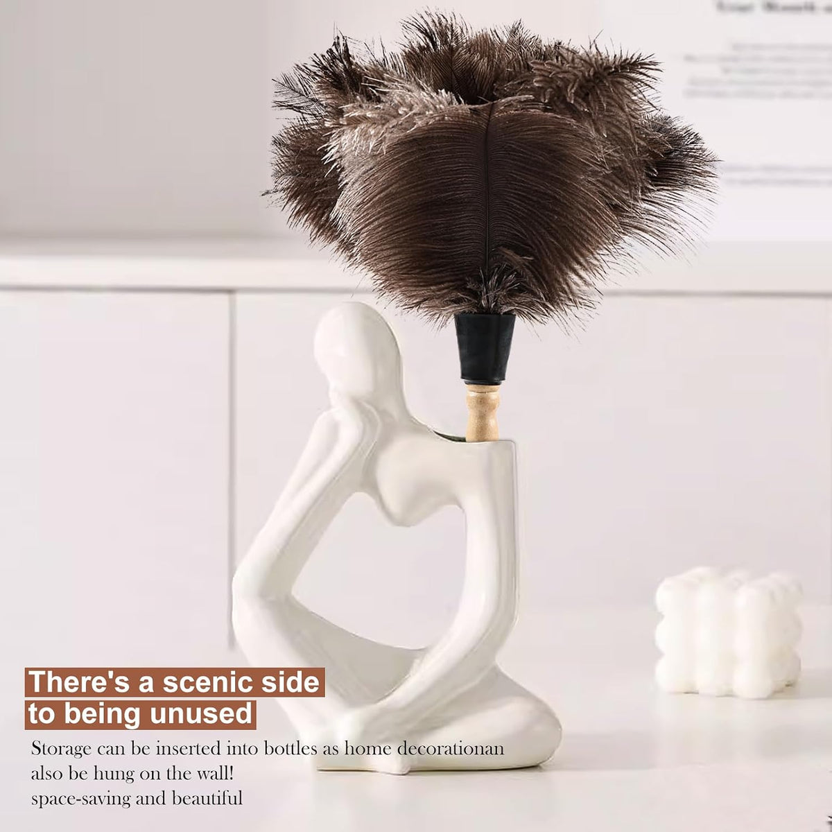 Ostrich Feather Duster 14" Natural Handheld Reusable Feathers Dusters with Wooden Handle for Cleaning Supplies Home Car Office(6PCS)
