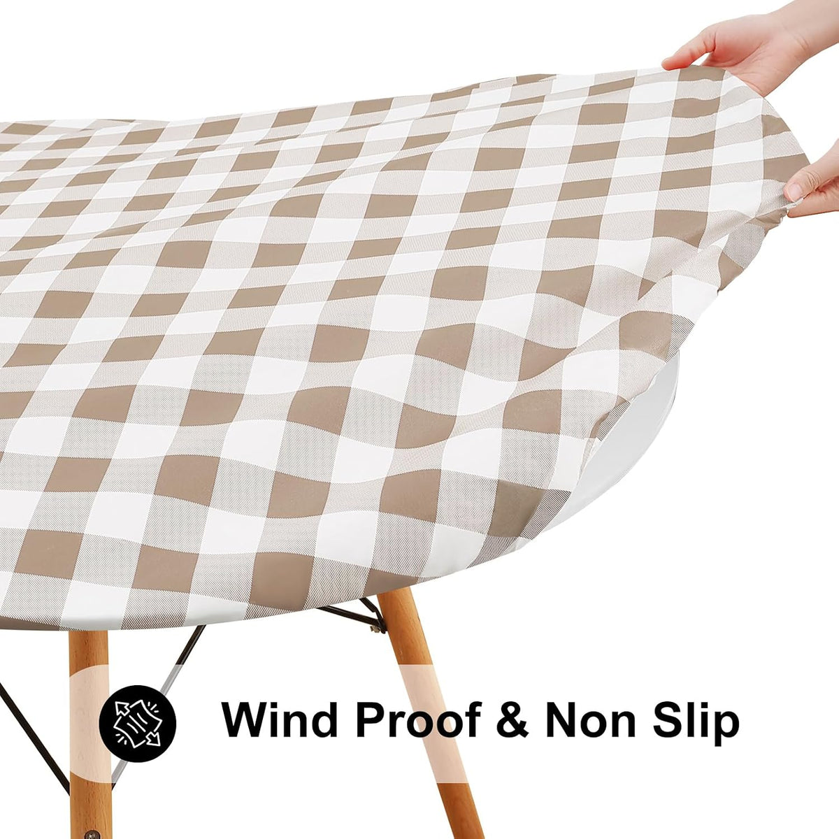 Smiry 57"-68" Picnic Table Cloth, Flannel Backed Vinyl Fitted Tablecloths