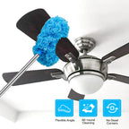 Ceiling Fan Cleaner Duster Reusable Microfiber Ceiling Fan Blade Cleaner Removable Duster with Extension Pole Adjusts 13 to 49.7 Inch for Cleaning Walls Bookshelves Furniture Door Window Top (Blue)