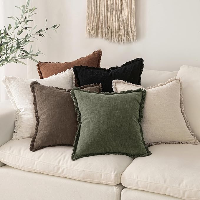 MIULEE Decorative Throw Pillow Covers Neutral Linen Fringe Throw Pillows Set of - Image 5