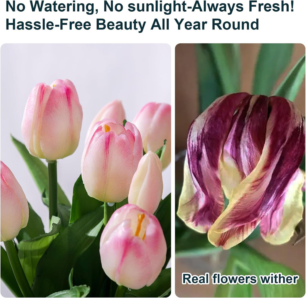 Bailikang 20PCS Fake Tulips Artificial Tulip Silk Flowers Fake PU Bouquet Artificial Flowers Faux Flowers with Gift Box Soft Faux Tulips Bouquets Arrangements for Party Wedding Home