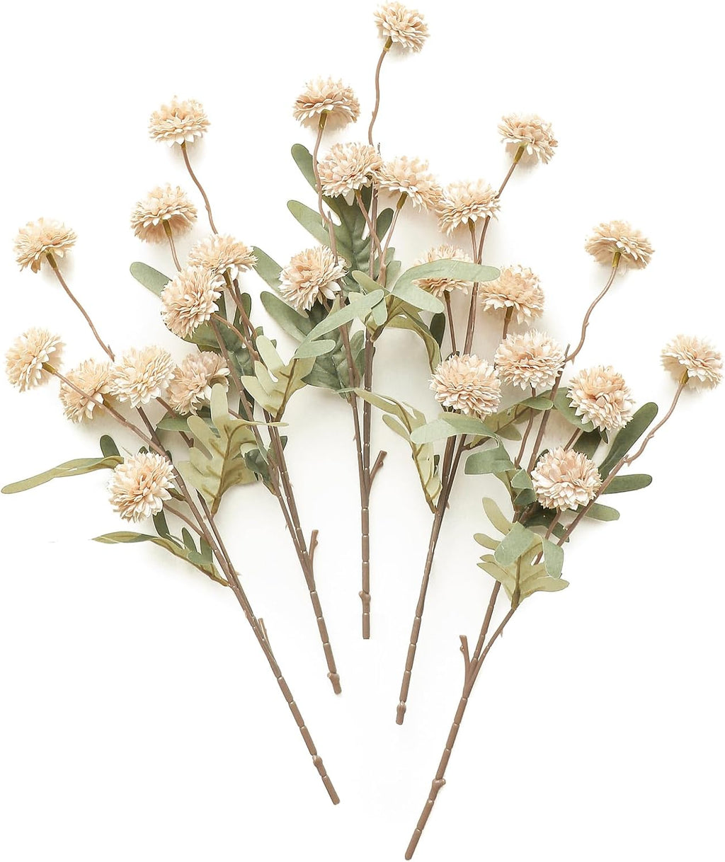 Floroom 5pcs Light Taupe Faux Silk Mums Artificial Flowers, Bulk Fake Small Mini Chrysanthemums with Stems for DIY Wedding Centerpieces Floral Arrangements Vase Fillers Home Decorations