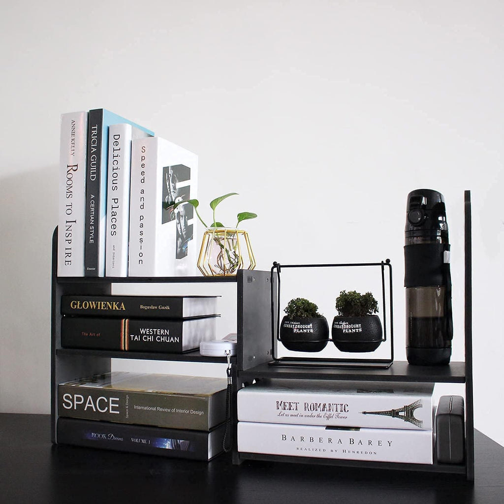 YGYQZ Adjustable Desktop Shelf Organizer, 3-Tier Desk Shelf, Black