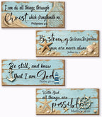 ZONWUTHY 4 Pieces Bible Verses Wall Decor Rustic Wooden Christian Signs Farmhouse Religious Decor for Home Motivational Prayer Wall Art for Living Room Office Bedroom Bathroom(Farmhouse,10x4)