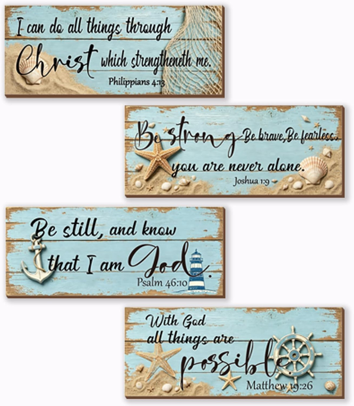ZONWUTHY 4 Pieces Bible Verses Wall Decor Rustic Wooden Christian Signs Farmhouse Religious Decor for Home Motivational Prayer Wall Art for Living Room Office Bedroom Bathroom(Farmhouse,10x4)