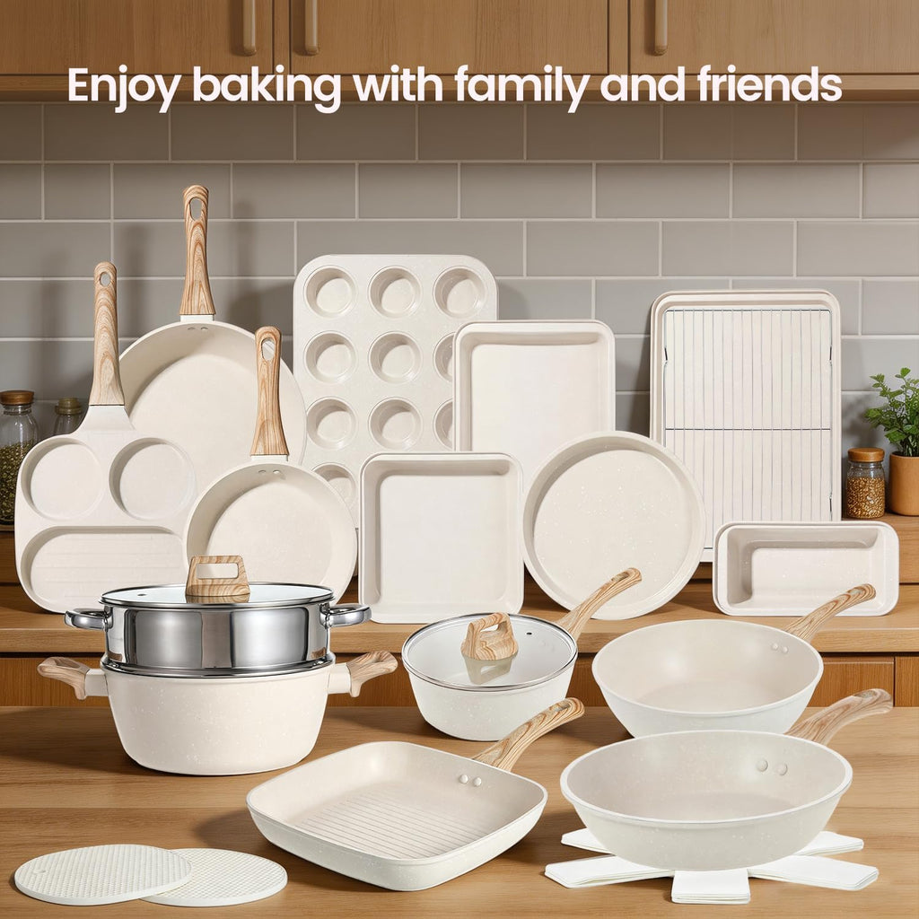 37PCS Pots and Pans Set, Non-stick Induction Cookware with Frying/Saucepans
