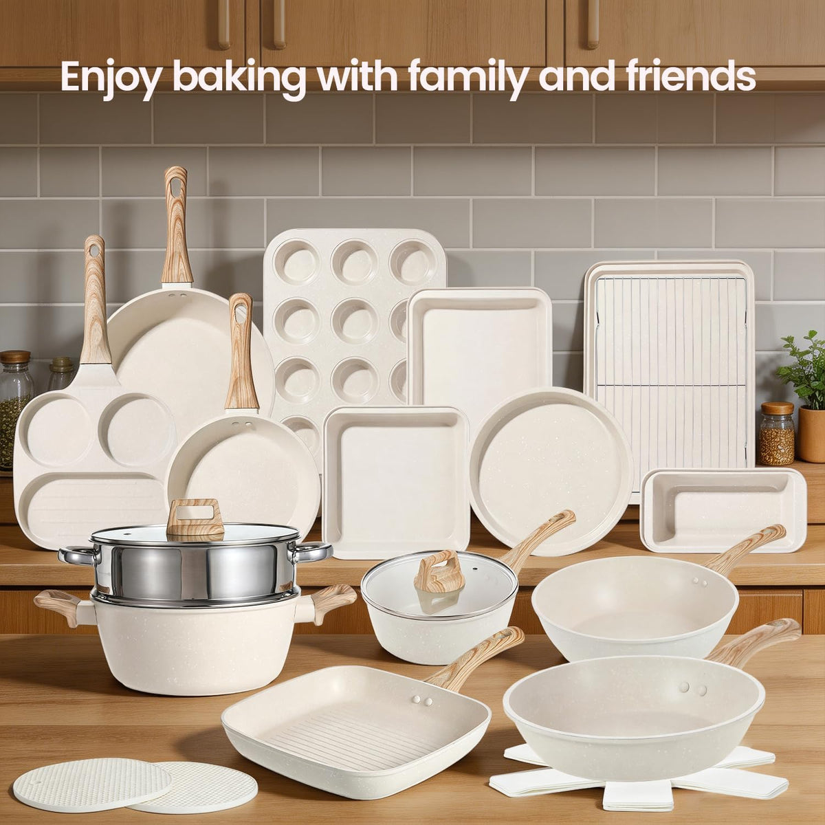37PCS Pots and Pans Set, Non-stick Induction Cookware with Frying/Saucepans