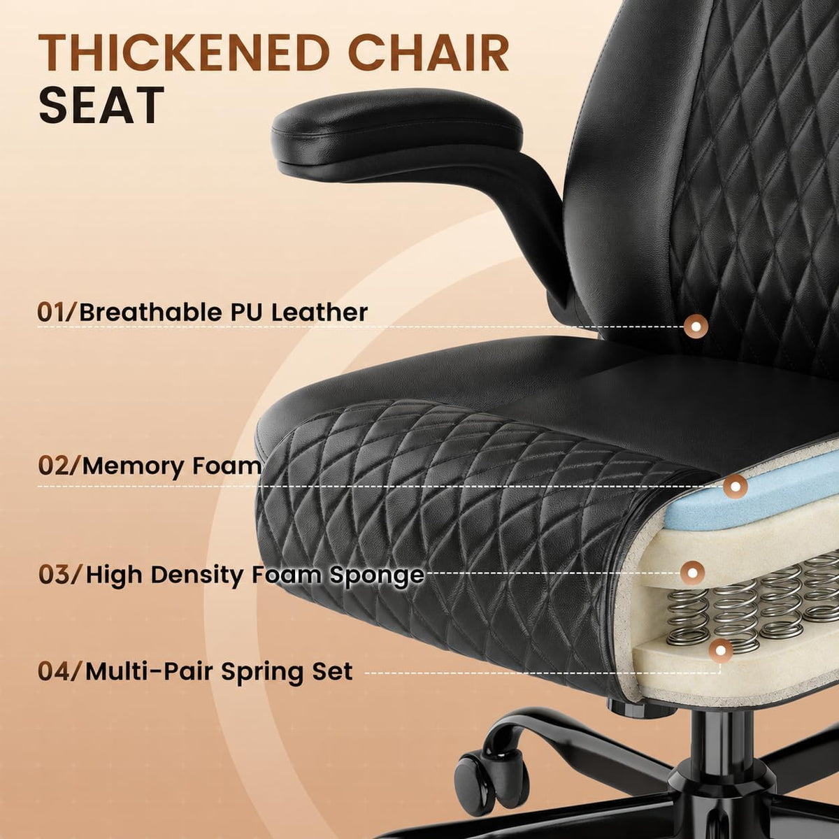 GTPLAYER PU Leather Office Chair, Memory Foam Cushion Desk Chair, Black Pro