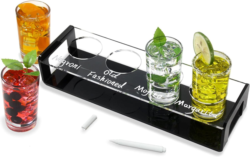 Acrylic Drink Flight Boards with Glasses, Easy Clean Drink Flight Tray Set, Mimosa Flight Boards, Writable Drink Flight Holder Beer Flight Boards for Hosting Essentials Bartender Accessories